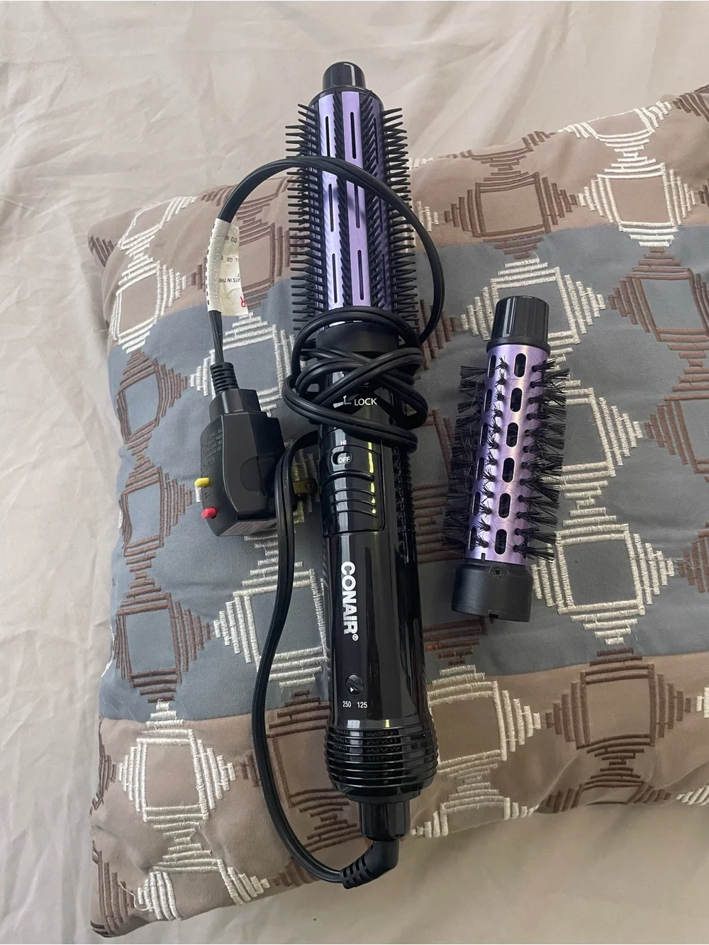 Purple & Black Rotating Hot Air Brush - Portable Hair Styler